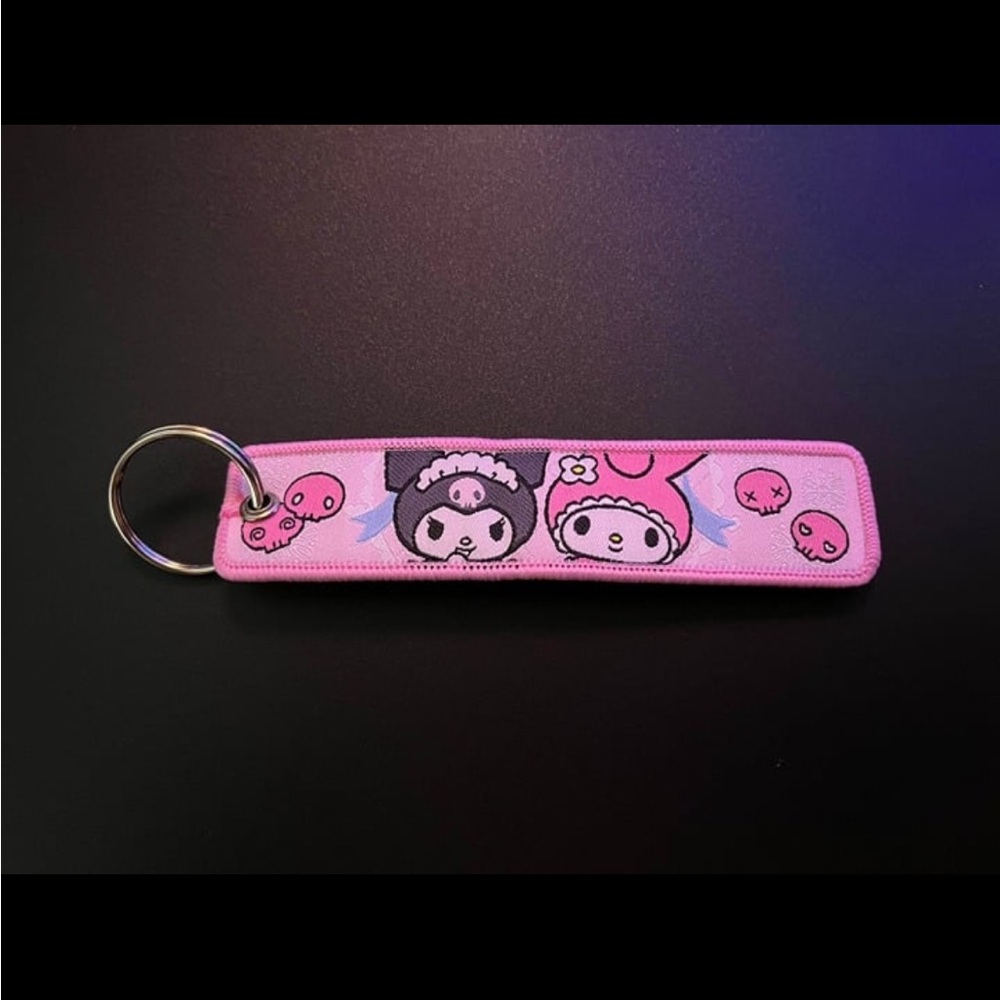 Cute Sanrio Kuromi Characters Lanyard Keychain Accessory, Embroidered